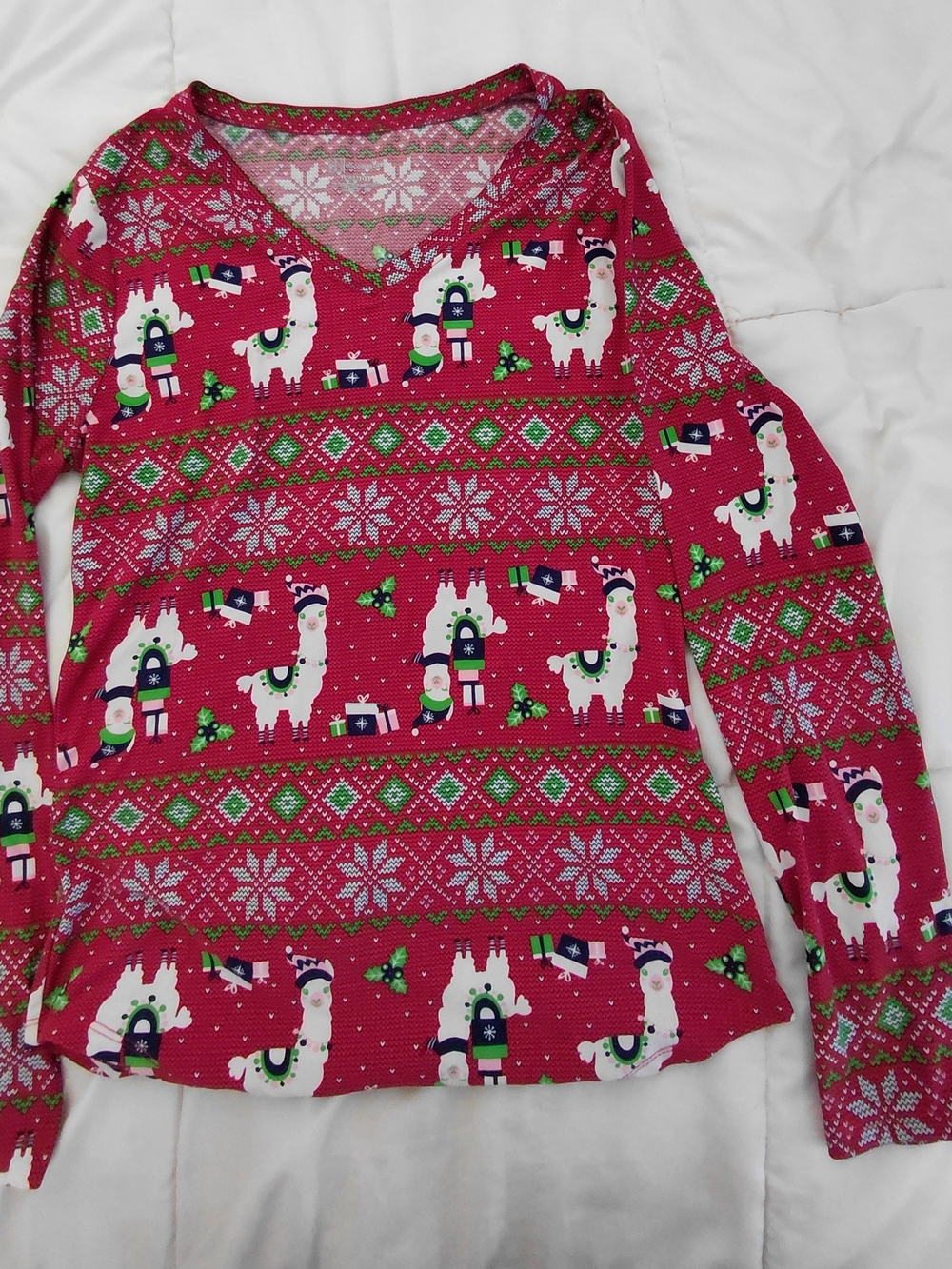 No Boundaries Festive Llama V-neck Lightweight LS Shirt Sz 11-13 Jr Lg or W Sm